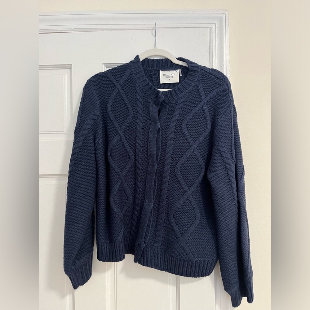 Navy Hyacinth House Cable Knit Cardigan